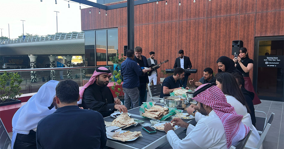 A community gathering is taking place outdoors